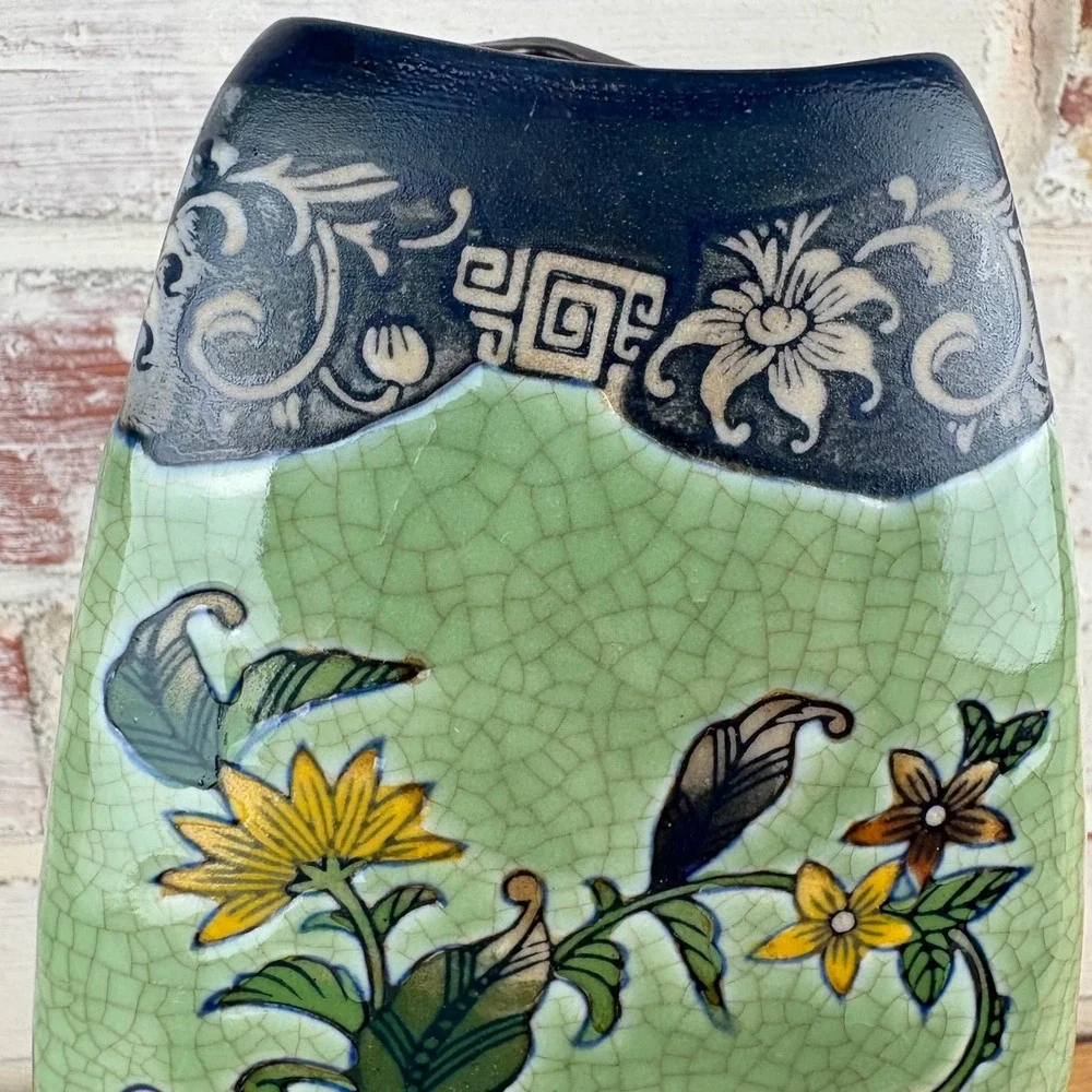 Formalities by Baum Bros Imperial Peony Crackle Vase 11in Sage Green Chinoiserie